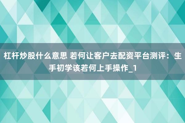 杠杆炒股什么意思 若何让客户去配资平台测评：生手初学该若何上手操作_1